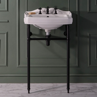 Lavabo sur pieds métal - Design rétro – 59 cm – Porte-serviettes Noir – 3 trous – Windsor - Hudson Reed