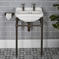 Lavabo sur pieds rétro - 50 cm - Lavabo percé 2 trous - Porte-serviettes Bronze huilé - Richmond - Hudson Reed