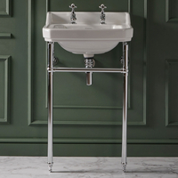 Lavabo sur pieds rétro - 56 cm - Lavabo percé 2 trous - Porte-serviettes Chromé - Richmond - Hudson Reed