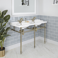 Lavabo sur pieds rétro - Double vasque - 120 cm - Porte-serviettes Or brossé – Elizabeth - Hudson Reed