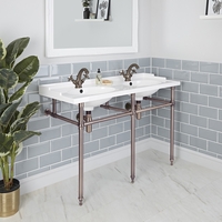 Lavabo sur pieds rétro - Double vasque - 120 cm – Porte-serviettes Bronze huilé – Elizabeth - Hudson Reed
