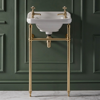 Lavabo sur pieds rétro – 51, 5 cm – Or satiné – 2 trous - Trop plein - Design rétro - Richmond - Hudson Reed