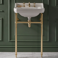 Lavabo sur pieds rétro – 56 cm – Or satiné – 3 trous - Trop plein - Design rétro - Richmond - Hudson Reed