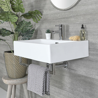 Lavabo suspendu rectangulaire moderne – Blanc – 60 x 42 cm – avec porte-serviettes chromé - Sandford - Hudson Reed