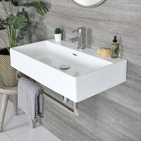 Lavabo suspendu rectangulaire moderne – Blanc – 75 x 42 cm – avec porte-serviettes chromé – Sandford - Hudson Reed