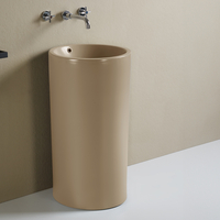 Lavabo totem - Sans trou - 46 x 44, 5 cm - Beige - Design moderne minimaliste - Elements - Hudson Reed
