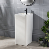 Lavabo totem moderne - WC & Salle de Bain - 40 x 50 cm - Blanc - 1 trou - Hudson Reed