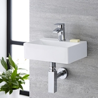 Lave-main suspendu moderne – Blanc – 36 cm x 25 cm (1 trou) - Sandford