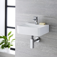 Lave-main suspendu moderne – Blanc – 40 cm x 29, 5 cm (1 trou) - Exton