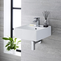 Lave-main suspendu moderne – Blanc – 40 cm x 40 cm (1 trou) - Halwell