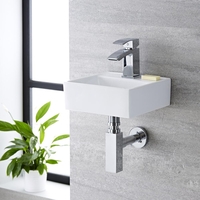 Lave-main suspendu moderne – Carré – Blanc – 28 cm x 28 cm (1 trou) - Halwell