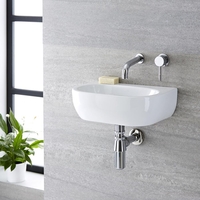 Lave-main suspendu moderne – Ovale – Blanc – 42 cm x 29 cm (sans trou) - Langtree
