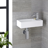 Lave-main suspendu moderne – Rectangulaire – Blanc – 40 cm x 22 cm (1 trou) - Halwell