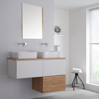 Meuble double vasque suspendu avec vasques à poser – Blanc et effet chêne doré – 120 cm - Newington
