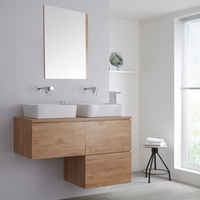 Meuble double vasque suspendu avec vasques à poser – Effet chêne doré – 120 cm - Newington