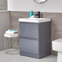 Meuble-lavabo gris – 60 cm – Plan vasque en résine - Daxon