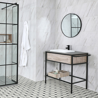 Meuble lavabo sur pieds – 80 cm – Noir et effet chêne clair - Nox Stamford