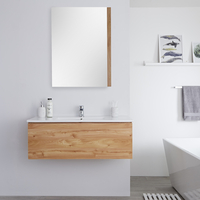 Meuble lavabo suspendu avec lavabo – Effet chêne doré – 100 cm - Newington