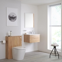 Meuble lavabo suspendu et meuble WC avec cuvette à poser – 60 cm – Effet chêne doré - Newington