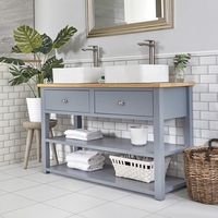 Meuble sous lavabo avec double vasques carrées – 124 cm – Gris clair - Stratford