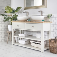 Meuble sous lavabo avec double vasques rondes – 124 cm – Blanc crème - Stratford