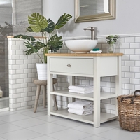 Meuble sous lavabo avec vasque ronde – 84 cm – Blanc crème - Stratford