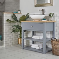 Meuble sous lavabo avec vasque ronde – 84 cm – Gris clair - Stratford