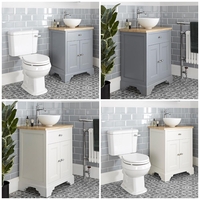 Meuble sous lavabo rétro avec vasque à poser et pack WC – 64, 5 cm – Thornton