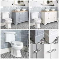 Meuble sous lavabo rétro avec vasques à poser et pack WC – 120 cm – Thornton