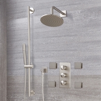 Mitigeur Thermostatique - Pommeau Ø 18, 8 cm - Kit Douchette & Buses Hydromassantes - Nickel Brossé - Aldwick