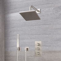 Mitigeur Thermostatique - Pommeau 20x20cm & Kit Douchette - Nickel Brossé - Harting