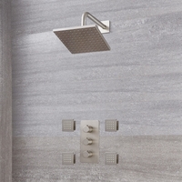 Mitigeur Thermostatique Douche - Pommeau 20cm & Buses hydromassantes - Nickel Brossé - Harting