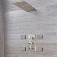 Mitigeur Thermostatique Douche - Pommeau Cascade & Buses Hydromassantes - Nickel Brossé - Aldwick