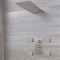 Mitigeur Thermostatique Douche - Pommeau Cascade & Buses hydromassantes - Nickel Brossé - Harting