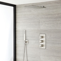 Mitigeur Thermostatique Douche - Pommeau Cascade & Douchette sur Clip - Nickel Brossé - Aldwick
