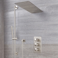 Mitigeur Thermostatique Douche - Pommeau Cascade & Kit Douchette - Nickel Brossé - Aldwick