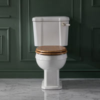 Pack WC à poser avec abattant chêne - Rond - Design rétro - Commande à levier or satiné - Richmond - Hudson Reed