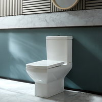 Pack WC à poser carré - Abattant fermeture douce - Bouton de chasse noir - Design moderne - Halwell - Hudson Reed