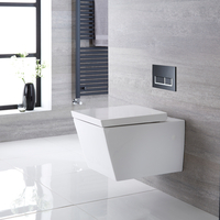 Pack WC suspendu - Avec bâti-support bas - Plaque de déclenchement rectangulaire noire chrome - Halwell