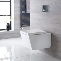 Pack WC suspendu - Avec bâti-support haut - Plaque de déclenchement rectangulaire noire chrome - Halwell