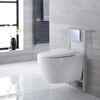 Pack WC suspendu moderne – Sans bride – Bâti-support – Blanc - Choix de plaque de déclenchement - Kenton