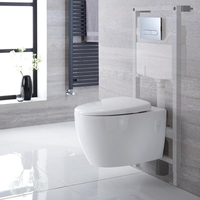 Pack WC suspendu moderne – Sans bride – Bâti-support haut – Blanc - Choix de plaque de déclenchement - Kenton