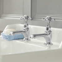 Paire de robinets lavabo rétro à poignées en croisillon – Chromé et Blanc - Elizabeth