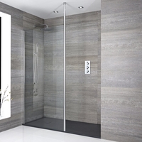 Paroi de douche 80x195cm avec bras stabilisateur recoupable & Receveur Anthracite 140x90cm Sera