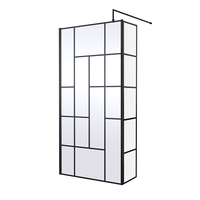 Paroi de douche italienne abstraite – Noir – 195 x 100 cm - Avec paroi de retour fixe - Hudson Reed