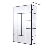 Paroi de douche italienne abstraite – Noir – 195 x 120 cm - Avec paroi de retour pivotante - Hudson Reed