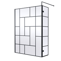 Paroi de douche italienne abstraite – Noir – 195 x 140 cm - Avec paroi de retour pivotante - Hudson Reed