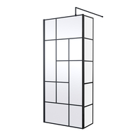 Paroi de douche italienne abstraite – Noir – 195 x 90 cm - Avec paroi de retour fixe - Hudson Reed