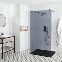Paroi de douche italienne îlot verre fumé - Receveur de douche à effet texturé - Choix de tailles - Nox-Luna