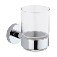 Porte Brosse à Dents Gobelet Verre Transparent Support Laiton Chromé